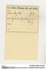 Etiketten zu Granat (Grossular?) (NHMW-MIN-Ay403)